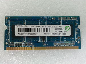 זכרון למחשב נייד RAMAXEL RMT3150ED58E8W-1600 DDR3 2GB 1600MHz CL11 PC3-12800 SODIMM