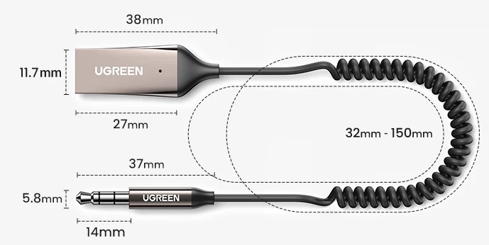 מתאם בלוטוס Ugreen Bluetooth 5.3 3.5mm Car AUX Audio Adapter