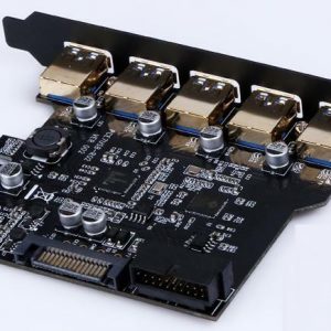 מתאם PCI-E to  5  Ports  USB 3.0 + 19-Pin  w SATA 15PIN  Connector – Renesas uPD720201+Genesys GL3520 chip
