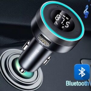Baseus  Bluetooth 5.0 FM Transmitter  Aux MP3 Player With USB Car Charger מתאם בלוטוס