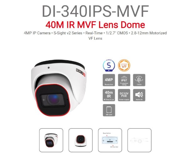 מצלמת כיפה Provision DI-340IPS-MVF IP 4MP VARY FOCAL 40M IR POE