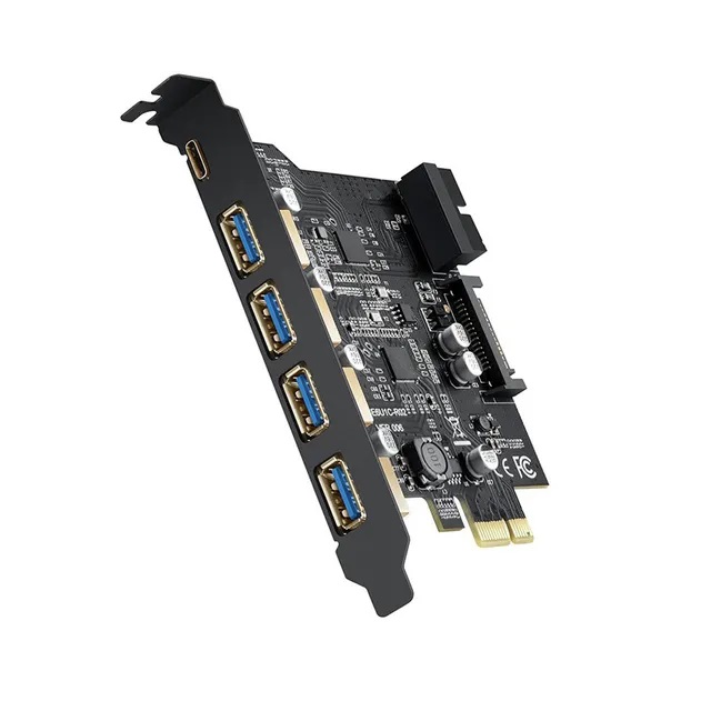 Expansion Card  PCI-E to USB 3.0 5Port + 1Port USB C Card Adapter RENSAS D720201 + GL35XX מתאם