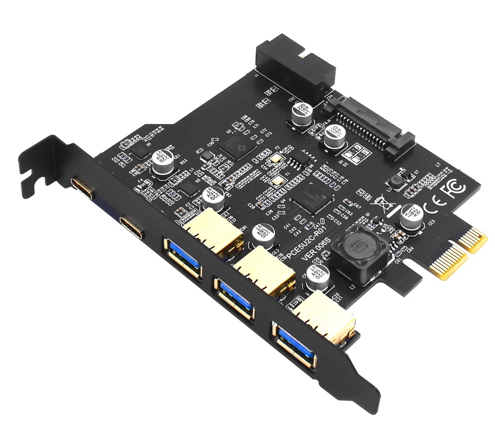 TISHRIC PCI-E 1X To 2 ports Type-c 3 ports usb3.0 Expansion Adapter Board  ASM3142