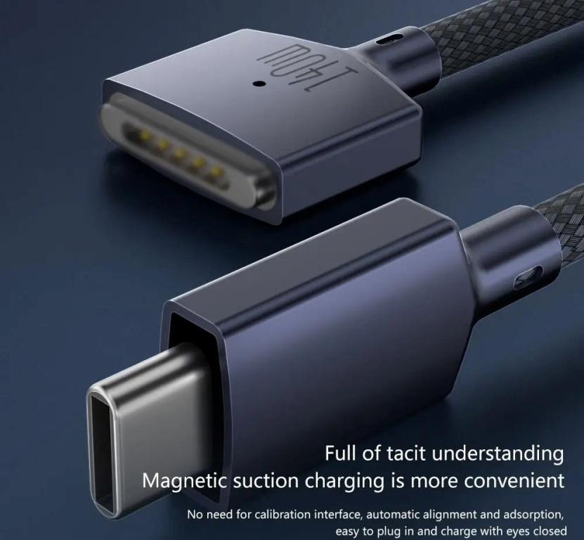 2M Type C to Magsafe 3 Magnetic Charging Cable 140W for MacBook Air/Pro A2442 A2485 A2681 Navy Blue