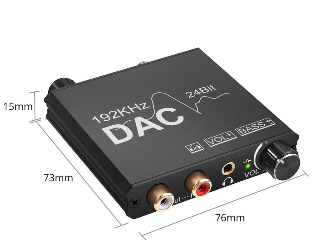 Digital Optical Coaxial to Analog RCA and 3.5mm Jack 192KHz/24Bit DAC  Audio Converter