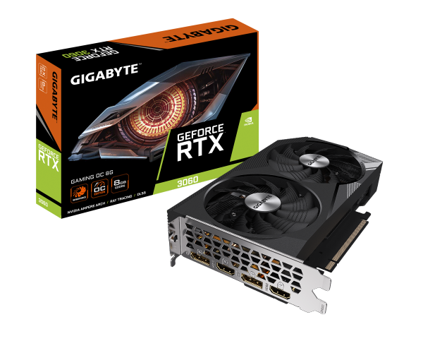 כרטיס מסך Gigabyte GV-N3060GAMING OC-8GD 2.0 RTX 3060 Gaming OC 8GB 2.0 GDDR6 Dual Fan