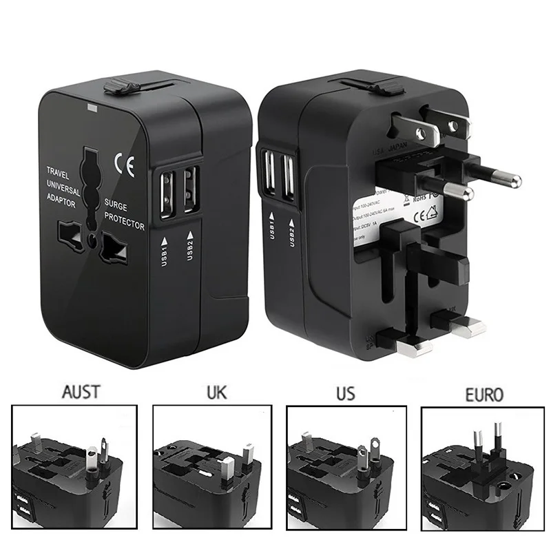 Global Universal Conversion Travel Plug USB Sockets EU US AC Power Adapter Converter