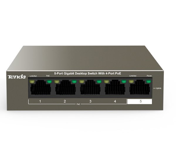 מתג לא מנוהל Tenda 5 Port With 4 PORT POE Gigabit Switch 63W TEG1105P-4-63W