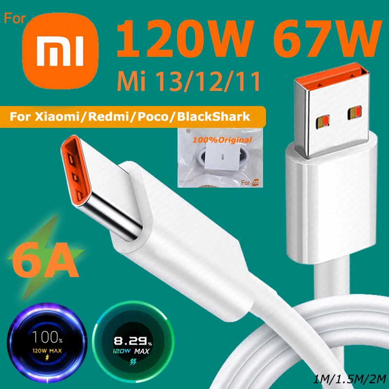 120W 67W 6A Usb Type C Cable FOR Xiaomi 1M כבל