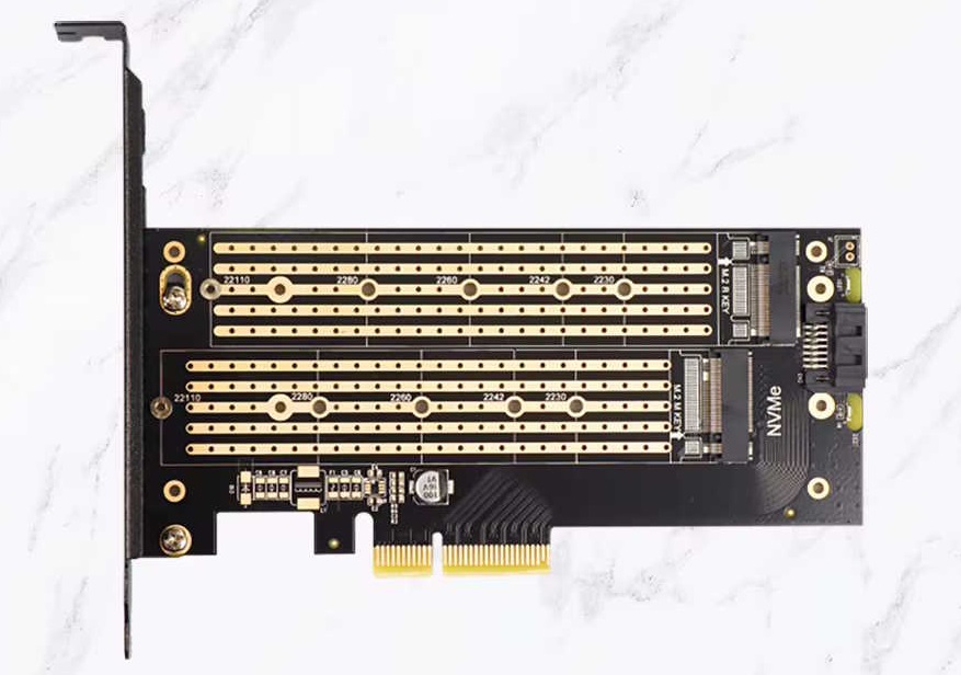 JEYI Dual M.2 PCIE 4.0 Adapter for NVME (M Key) and SATA (B Key) SSD to PCIe X4 X8 X16 Slot SK6 מתאם