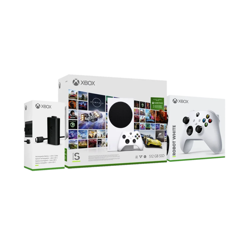 חבילת גיימינג הכוללת קונסולת XBOX SERIES S STARTER EDITION + מטען ובקר X SERIES לבן מבית XBOX  10362-000-70