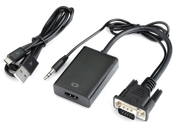 כבל ממיר VGA + אודיו PL3.5 ל-HDMI (במסך HDMI, במחשב VGA)