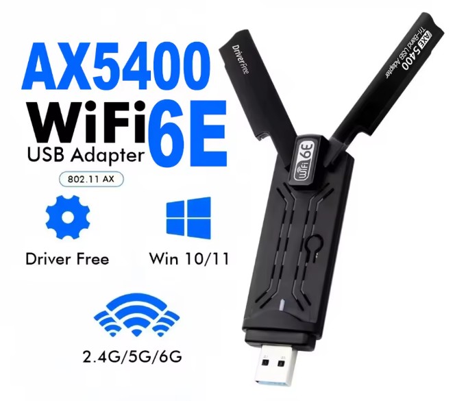 WiFi 6E USB WiFi Adapter AXE5400 USB3.0  WiFi Dongle Tri-Band 2.4G/5G/6GHz מתאם  רשת אלחוטי
