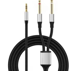 Dual 6.35mm Mono TO 3.5mm TRS  Y-Splitter Adapter Audio Cable