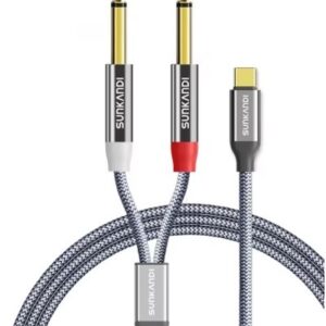 SUNKANDI 1.2M CABLE Type-C to Dual 6.35mm TS Splitter for iPhone16 15, MacBook, Galaxy, Mixer, Amp, Speaker
