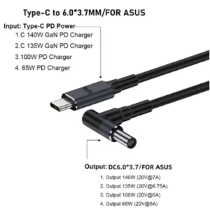 180CM USB Type C to DC Cable 20V 7A 6.0X3.7mm PD 140W for Asus