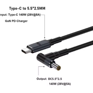 180CM USB Type C to DC Cable 28V 5A 5.5X2.5mm PD 140W