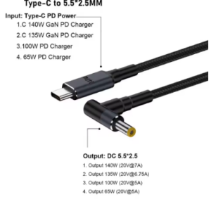180CM USB Type C to DC Cable 20V 7A 5.5X2.5mm PD 140W