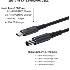 180CM USB Type C to DC Cable 20V 7A 7.4X5.0mm PD 140W